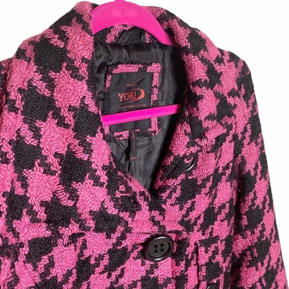 Yoki ❤︎ Wool Houndstooth Peacoat Jacket Overcoat ❤︎ Pink Size Large 12-14 ❤︎ - Picture 4 of 16